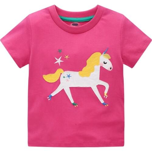 Jumping Meters New Cotton Girls Tees Animals Applique Baby Girls Clothes Lovely T shirts for Summer Kids Tops
