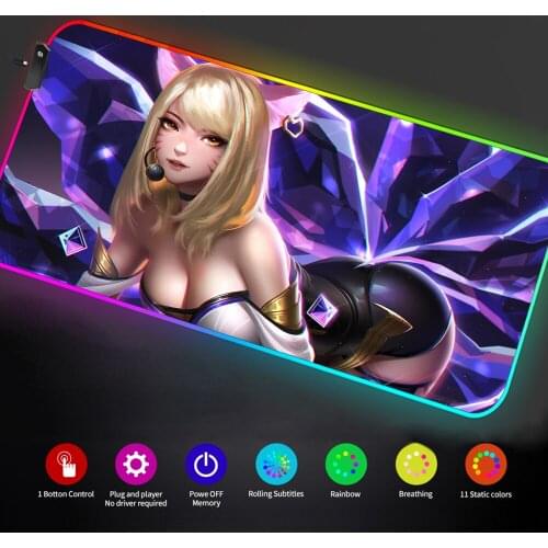 RGB Mouse Pad LED Light Gamer League of Legends Kda Backlight Big Soft Gaming Glowing Mouse Gamer Girl Carpet Csgoo DropShipping