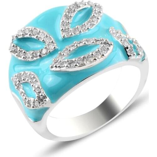 Silver 925 Sterling Enamel & Zircon Crystal Ring