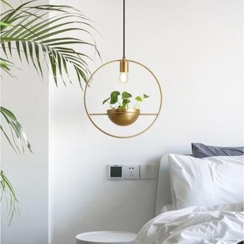 Modern Gold Single Ring Pendant Lights DIY Plant Led Hanging Lamp Dining Room Bedroom Lighting Fixtures Home Decor Luminaire E27