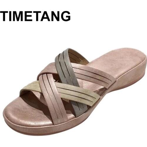 TIMETANGWomen Sandals New Summer Shoes For Women Non-Slip Flat Ladies Slippers Plus Size Cross Belt Casual Cozy Beach Flip Flop
