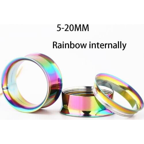 JUNLOWPY Steel Rainbow Internally Thread Ear Plugs Stretcher Gauges for Men Women Screw Ear Tunnels 00g Lobe Stretching 5-20MM