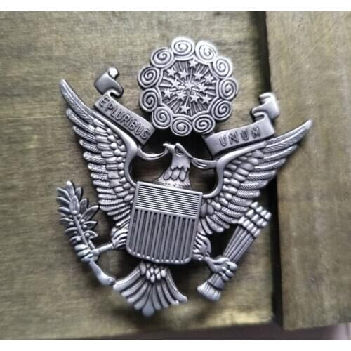 MILITARY WWII US ARMY Epluribus Unum OFFICER CAP Metal EAGLE BADGE INSIGNIA Gray
