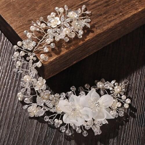 Pearl Rhinestone Flower Hairband Headband Wedding Accessories For Bride Headband Hair Jewelry Silver Tiara Bang Headpiece