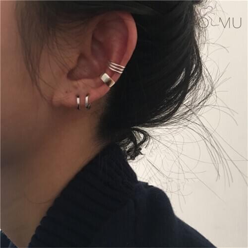 AOMU 1Pcs Minimalist Geometric Distortion Cutout Ear Cuff Purpose Clip Small Metal Earrings Without Piercing for Women Men 2020