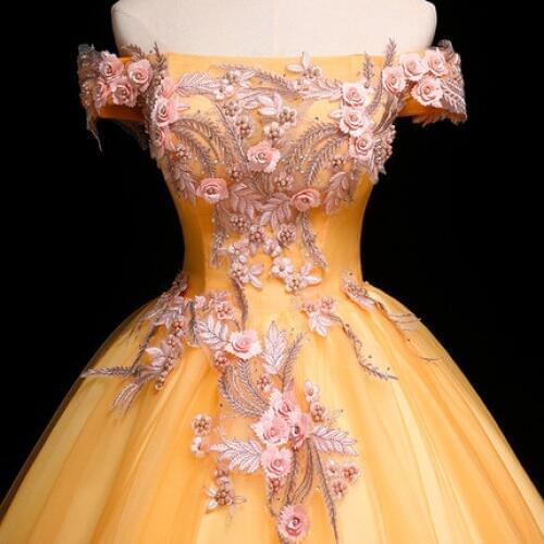 100%real light orange beading rococo ball gown court medieval dress renaissance Gown queen Victorian /Marie/drama/ball gown