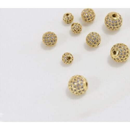 2pcs Gold-coated Round Loose beads for Jewelry bracelets necklace making18k Rhinestone diy jewelry spacers hand-beaded material