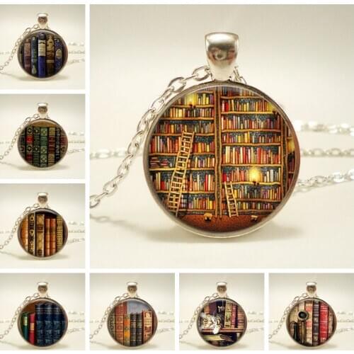 2019 New Fashion Necklace Glass Dome Vintage Library and Books Pendants Necklace For Students Teachers And Librarians Necklace