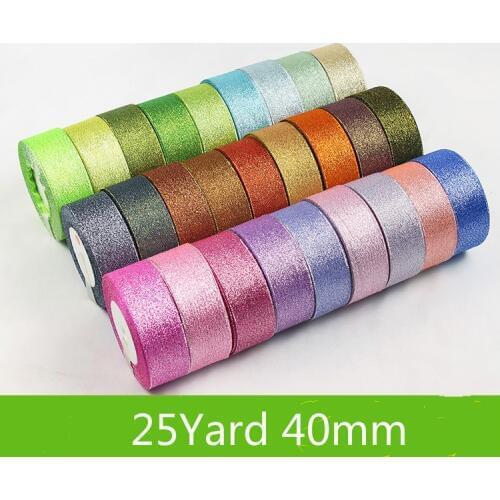 22Meter 40mm Gold Silver Metallic Glitter Ribbons Colorful Gift Package Ribbons Christmas Wedding DIY Crafts Sewing Fabric
