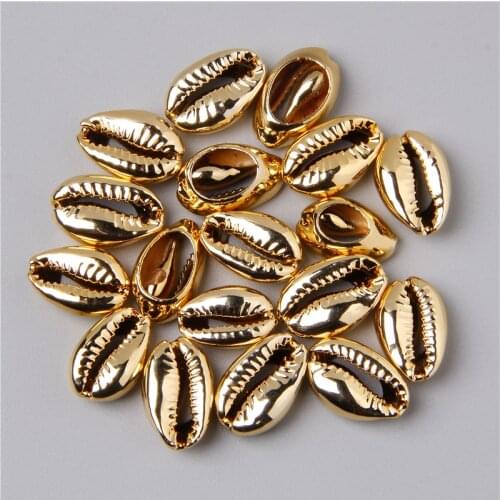 30Pcs Plating Gold Color Natural Seashell Cowrie Conch Beads Beach Jewelry Making Accessories for Women Sea Shells Finding Gift