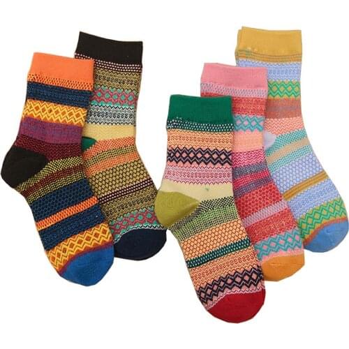 Winter New Fashion Womens Harajuku Retro Warm Striped High Quality Casual Cotton Socks 5 Pair