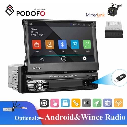 Podofo Car Radio GPS 1Din Android &Wince Stereo Receiver Multimedia Player 7Inch Retractable Screen For VW Nissan Hyundai Kia