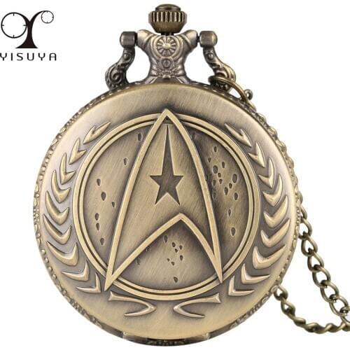Bronze Star Shield Display Quartz Pocket Watch Men Women Retro Sweater Chain Pendant Necklace Watches Gifts Kids Dropshipping