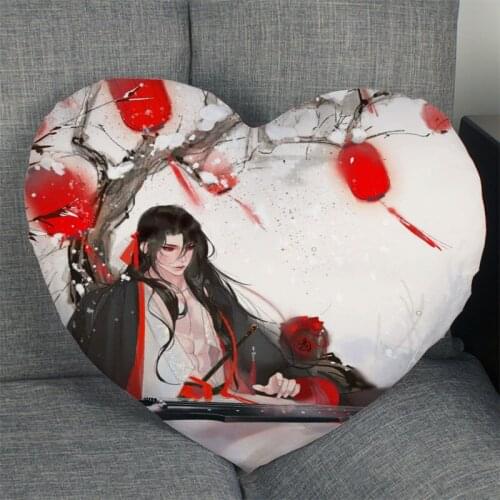 Anime Mo Dao Zu Shi Pillow Case Heart Shaped Zipper Pillow Cover Satin Soft No Fade Pillow Cases Home Textile Decorative
