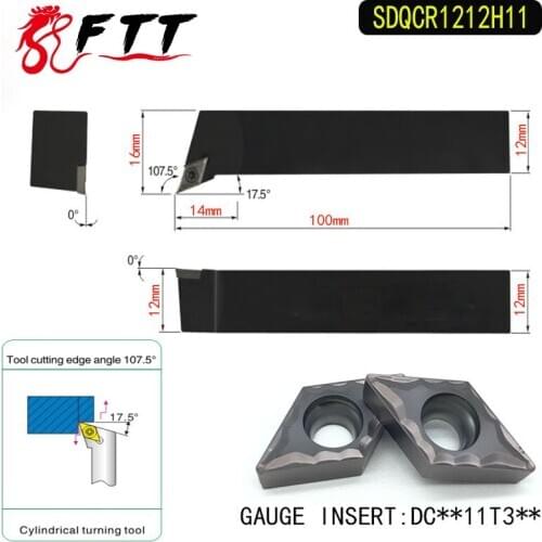 SDQCR1212H11 107.5 Degrees External Turning Tool Holder For DCMT11T304 DCMT11T308 Used on CNC Lathe Machine