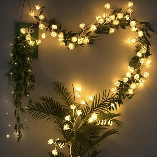 3M 60Leds Artificial Flower Rose Tree Branch String Garland Light LED Willow Vine Lights For Christmas Bedroom Wall Decoration