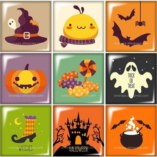 Halloween pumpkin bat ghost 12mm/20mm/25mm/30mm Square photo glass cabochon demo flat back Making findings