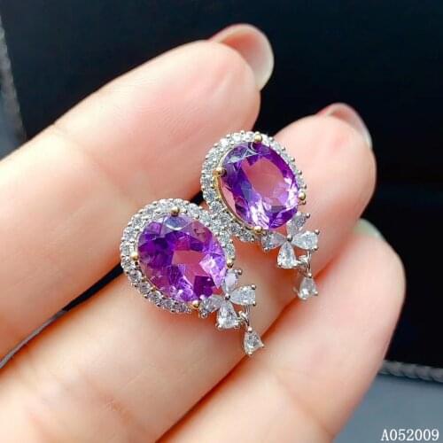 KJJEAXCMY 925 sterling silver inlaid natural amethyst earrings new classic ladies ear stud support test