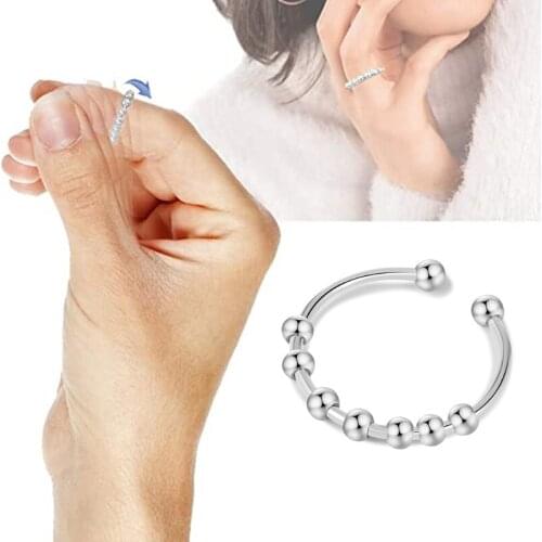 Anxiety Ring with Beads Movable Runner Fidget Ring to Relieve Anxiety Jewelry Unisex Adjustable Rotating Worry Ring T21F
