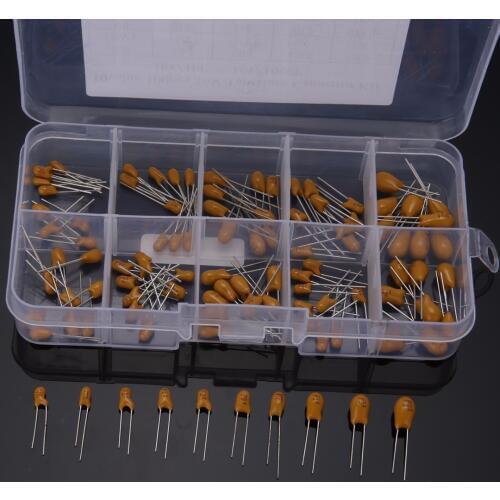 100pcs Capacitors High Precision 16V 10 Value Tantalum Capacitor Assorted Kit Box Assorstment Capacitors 13 x 6.5 x 2cm