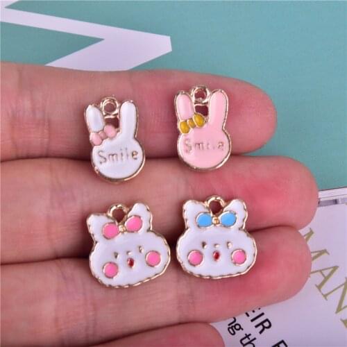 Mix 20pcs/pack Smile Rabbit Enamel Charms Pendant Earring Bracelet DIY Jewelry Making