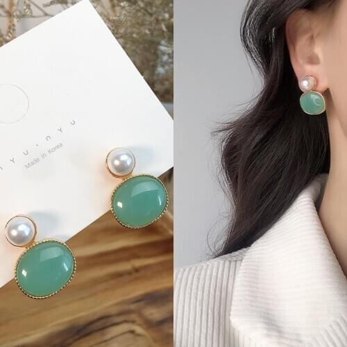 Sweet Pearl Earrings for Women Retro Geometry Color Opal Oval Korean Drop Earrings Stud Jewelry 2020 New Trend Party Accessories
