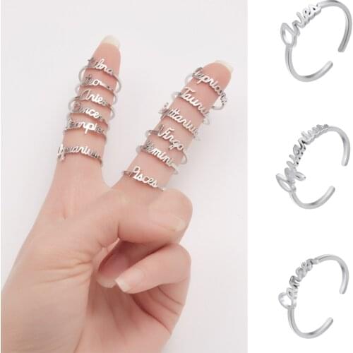 Minimalist 12 Constellation Open Finger Rings For Women Adjustable Zodiac Ring Pisces Gemini Libra Leo Birthday Jewelry Gift