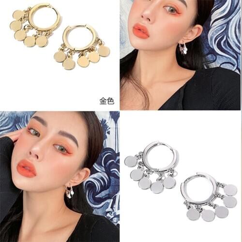 Fashion Trendy Stainless Steel Simple Stars Bells Tassel Hoop Earrings For Women Gold Silver Color Bohemia Round Disc Earrings