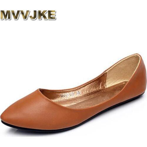 MVVJKE Women Flats 2018 New Summer Casual Shoes Woman Solid Pointed Toe Slip-On Flat Shoes Soft Comfortable Women Shoes Plus
