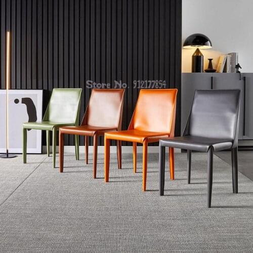 Dining Chair Home Italian Minimalist Light Luxury Nordic Saddle Leather Chair Modern Minimalist Restaurant Designer Dining Chair