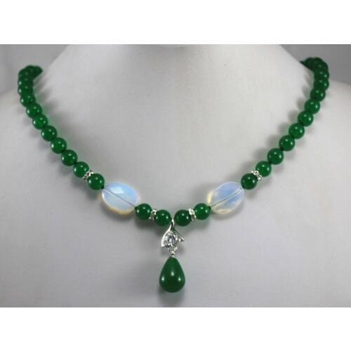 Wholesale/retail newly design 8mm green Jade necklace and pendant