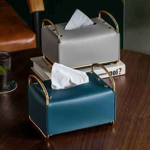 Simplicity Leather Tissue Boxes Metal Decorative Paper Towel Case Living Room Dining Table Desktop Removable Tissue Box Holder