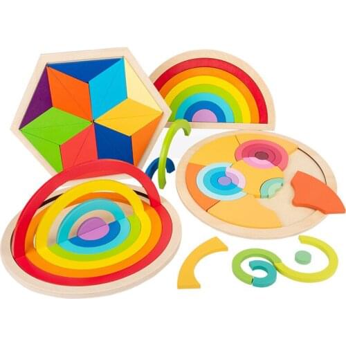 Rainbow Blocks Polygonal Wooden Puzzle Creative Childrens Early Education Educational Toys