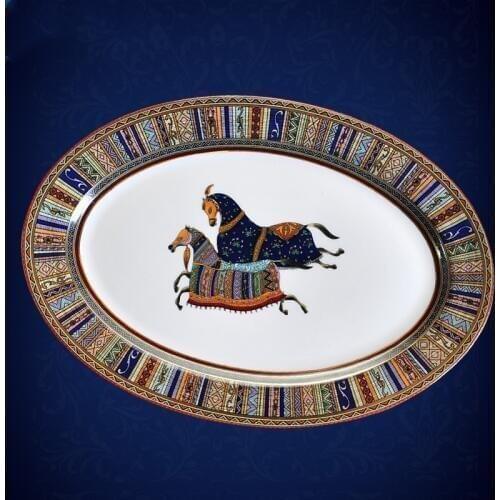 Luxury European Large Oval Ceramic Fish Plate Gold Head Show Dinner Plates Home Decoration Wedding Gift Free Shipping