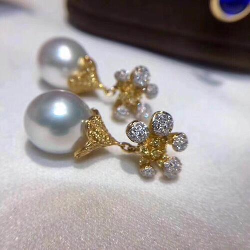 Pure 925 Sterling Silver Fine Jewelry Fresh Water White 9-10mm Round Pearl Dangle Earrings for Women Fine Pearl Earrings