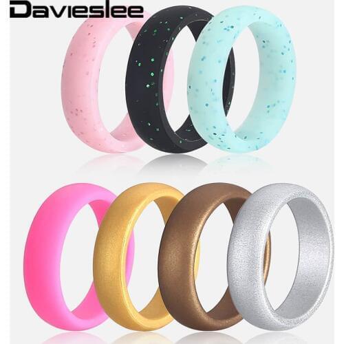 Davieslee 6mm Silicone Rubber Ring Band Wedding For Women Girls Size 6 7 8 for Sports Crossfit Workout 7pcs/ Set Jewelry DSRM03A
