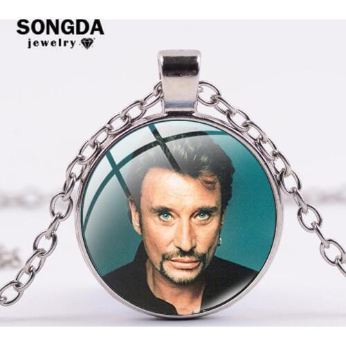SONGDA Classic Rock Singer Johnny Hallyday Necklace Art Picture 3D Printed Glass Cabochon Necklaces Pendants Music Fans Souvenir