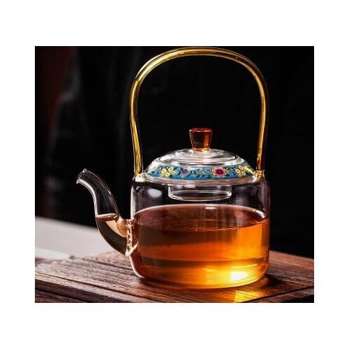 Glass Water Pot Glass Handle Ceramic Enamel Pot Lid Crystal Color Tea Brewing Pot Kung Fu Tea Set TeaPot Glass Teapot Tea Kettle