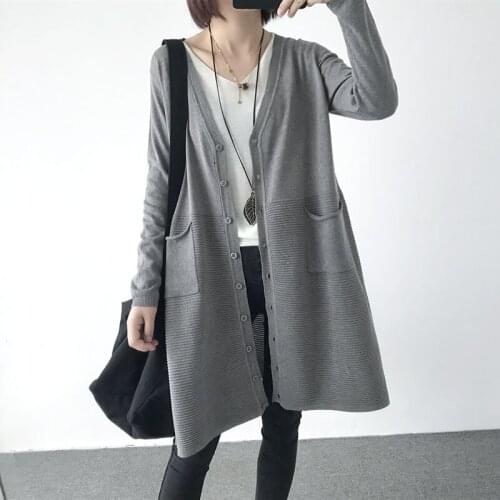 Johnature Women Casual Long Sweaters V-Neck Long Sleeve 2021 Autumn New Solid Color Pockets Button Female Korean Style Sweaters