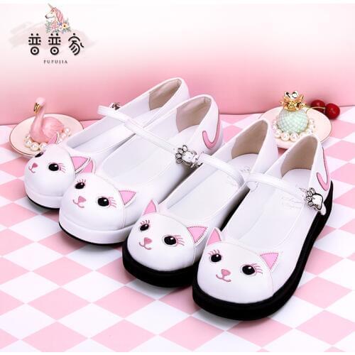 Princess sweet lolita shoes Original round-head embroidered cat pattern princess sweet soft sister custom shoes women pu930