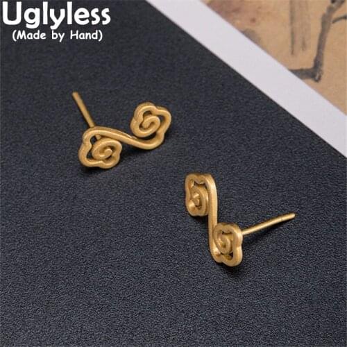 Uglyless China Chic Lucky Clouds Ethnic Studs Earrings for Women Gold MINI Brincos 925 Silver Vintage Jewelry Eastern Beauty