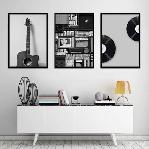 Vintage Music Prop Nordic Canvas Painting Home Decor Wall Art Retro Black White Guitar Office Living Room Picture Minimalist ART