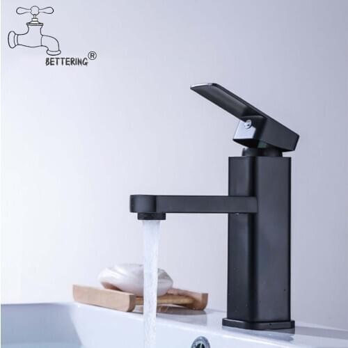 Stainless Steel Spigot Square Black Faucet Hot Cold Mixer Table Basin Tap Bathroom Chrome Faucets Toilet Sink Taps Deck Wash Tap