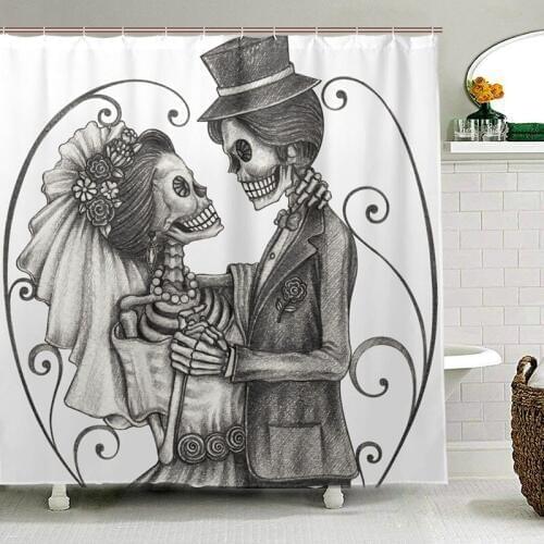 Day Of The Dead Shower Curtain Waterproof Polyester Love Valentines Skull Skeleton Marriage Fabric Bathroom Curtain for Bath