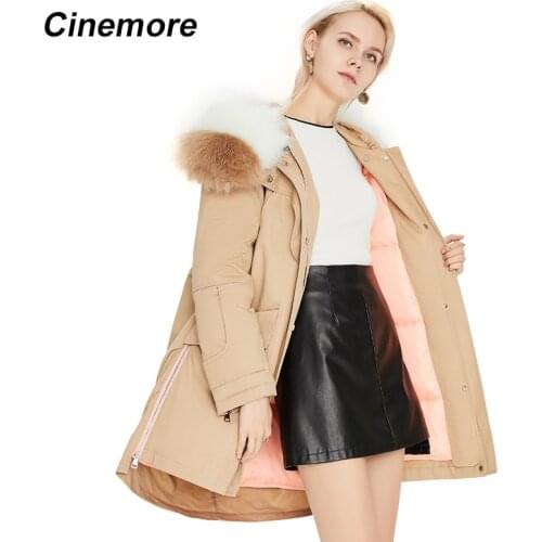 Cinemore 2021 Winter jacket for women Mid-length fashionable light color contrast Artificial fur coat YA8023