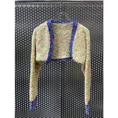 Spring Fashion 2021 Women High Quality Patchwork Knitted Short Sweater Cardigan With Slim Vest Ddxgz2 4.01