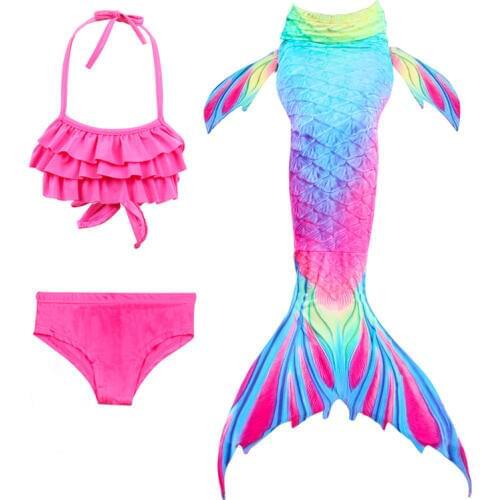 Bikini Mermaid Swimsuit Girls Kids Swimming Costume Cosplay Set Bathing Suit Mermaid Swimwear Monofin Connectable With Tail