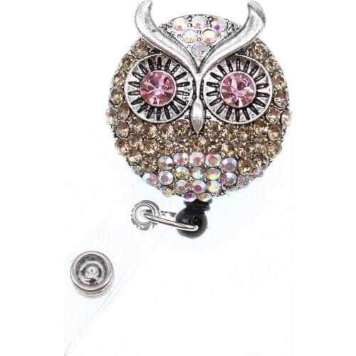 20pcs/lot Rhinestone Crystal Owl Nurse Badge Holder Animals Rtractable Badge Reel Key Card Tag