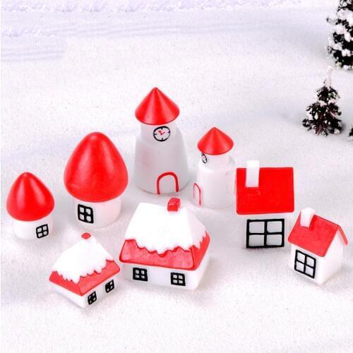 ZOCDOU 2 Pieces Lovely Red Snowscape Castle Christmas New Year House Tower Small Figurine Crafts Figure Ornament Miniatures Deco