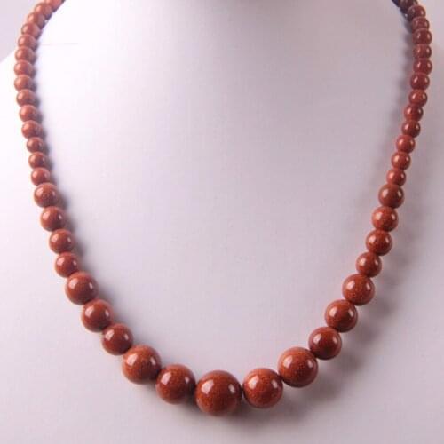 Gold Sandstone Graduated Round Beads Necklace 18 Inch Jewelry For Gift F195